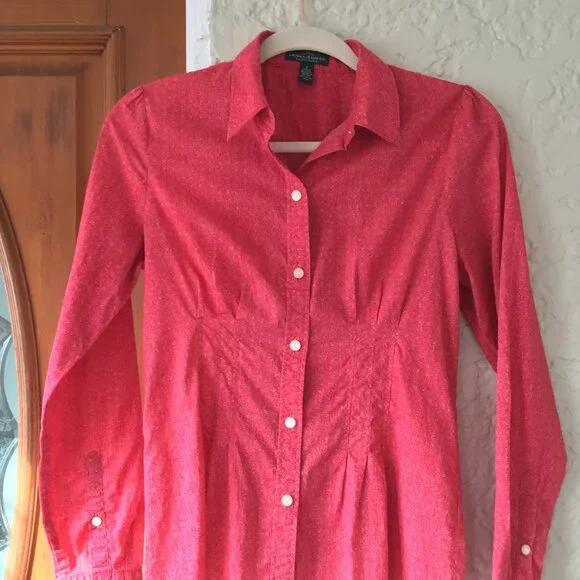 Lauren Ralph Lauren Women's Long Sleeve Pink Button Up Collar V Neck Blouse - Picture 5 of 9